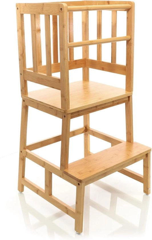 Sedia per bambini, Sedia per bambini in bambù, 46 x 46 x 90 cm con schienale, protezione per la barra, sedia per bambini