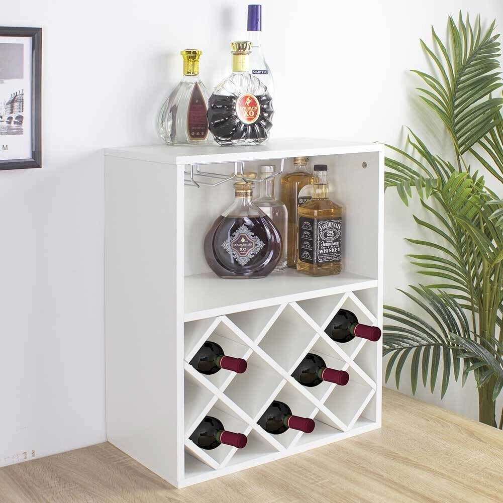Mobile Bar Cantinetta Bottiglie Vino Legno Cantina 8 Posti Porta Calici Bianco