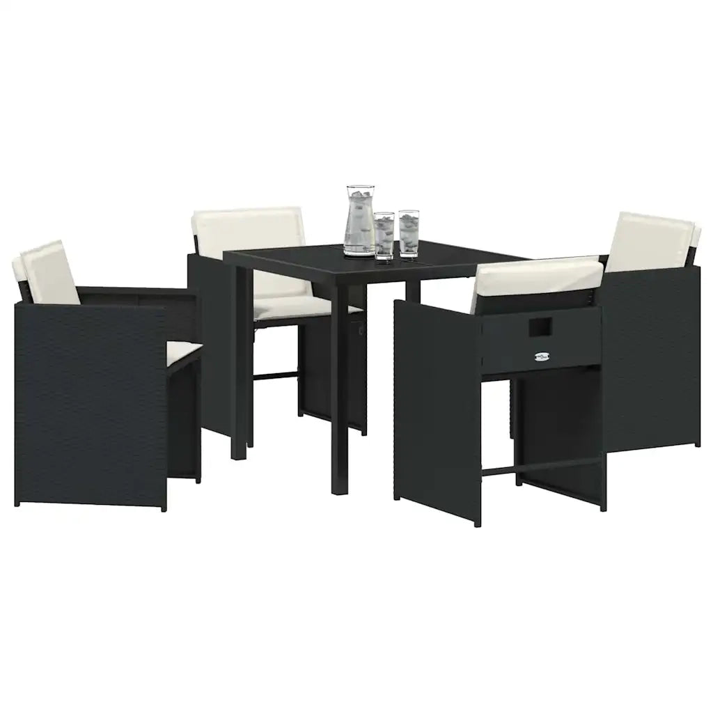 Set da Pranzo per Giardino con cuscino 5 pcs Nero polyrattan