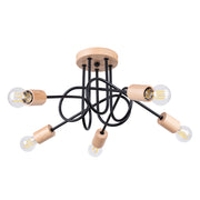 Lampada LED Ember Peach Puff a 5 luci in acciaio nero e legno naturale