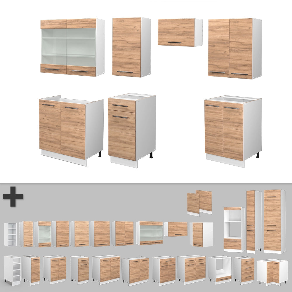Vicco Cucina componibile Quercia dorata/bianco 240 cm senza piano di lavoro
