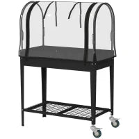 Fioriera rialzata con copertura trasparente, 2 ruote e 1 ripiano inferiore, dim. 80L x 40l x 120H cm
