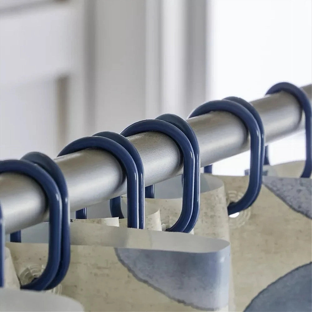 Trade Shop - Set 12 Pz Anelli Gancio Per Tenda Da Doccia Box Bagno In Plastica Pp Blu 87240 -