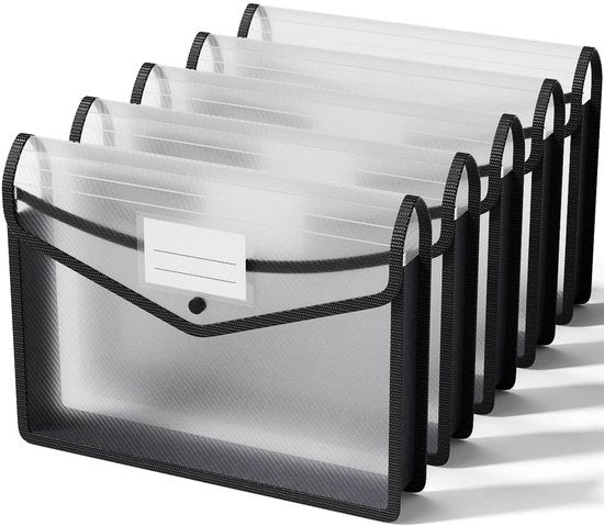 Documenti A4, 5 pezzi, borsa documentaria alta qualità, cartellino con chiusura a pressione, borsa trasparente impermeabile per ufficio o scuola