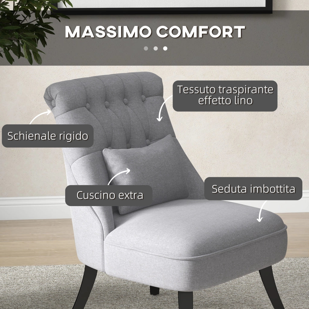 Poltrona Imbottita in Tessuto con Cuscino ¨C zephmum ¨C Grigio 52.5x69x77 cm