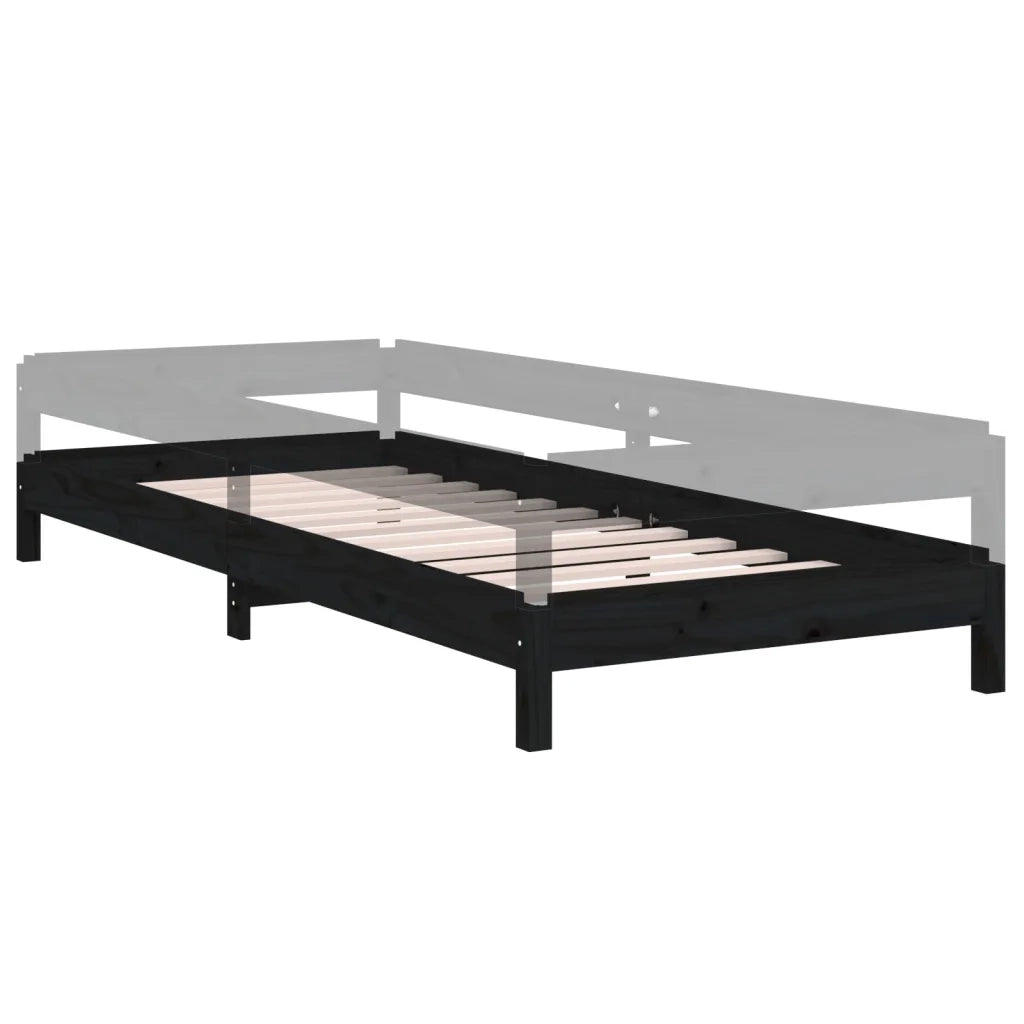 Letto singolo | Letto per adulti | Letto Impilabile Nero 75x190 cm in Legno Massello di Pino