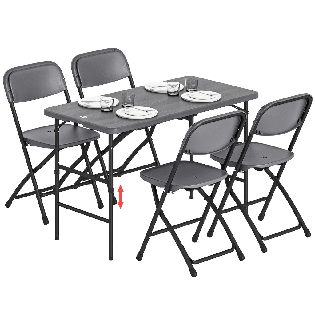 Set Sedie da Giardino Pieghevoli e Tavolo Regolabile ¨C zephmum ¨C Grigio Scuro, HDPE Effetto Legno