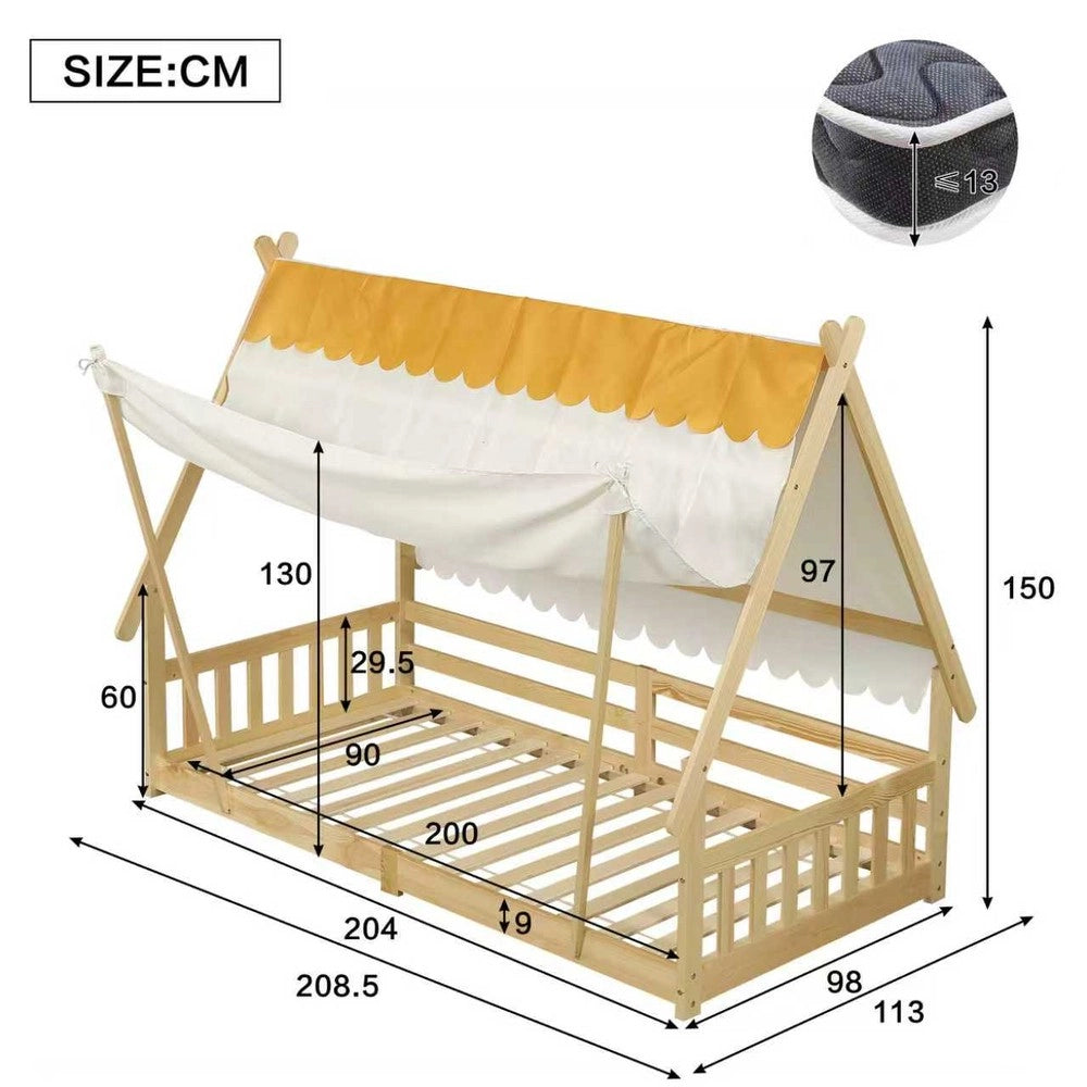 Letto Singolo per Bambini a Casetta ¨C MINIMAL ¨C Pino e Multistrato, 90x200, Naturale