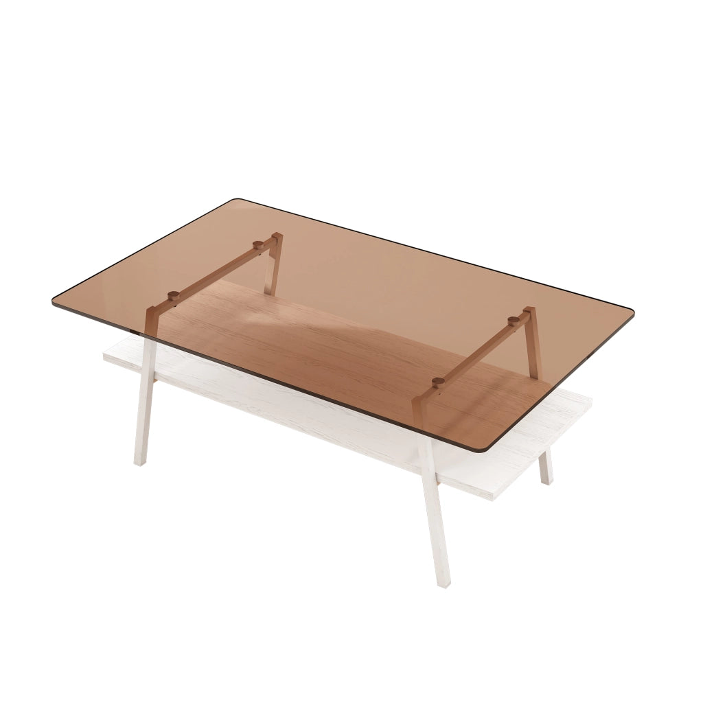 TAVOLINO DA SALOTTO Rettangolare in vetro temperato MDF Brown/Bianco
