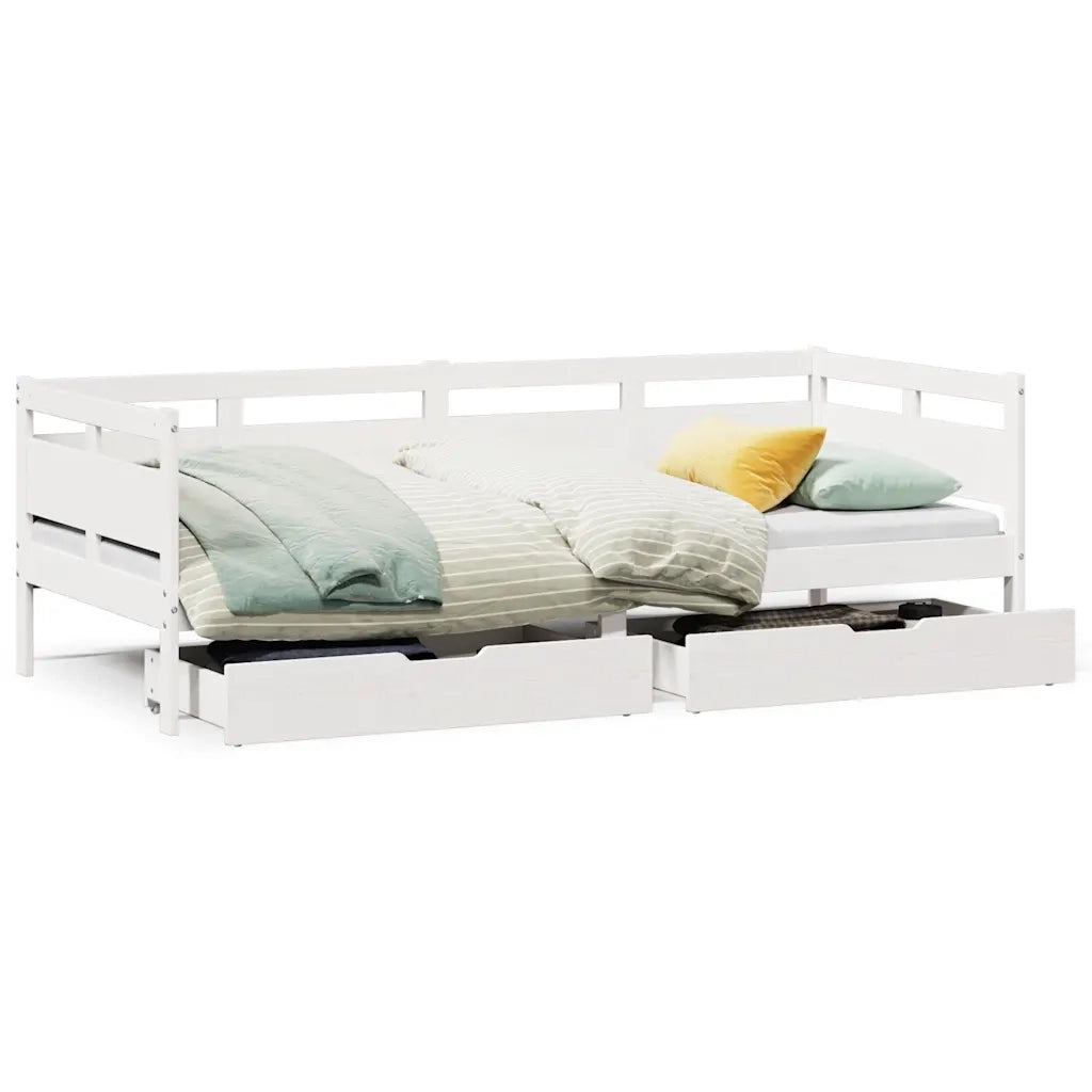 Dormeuse con Cassetti Bianco 90x190 cm Legno Massello di Pino