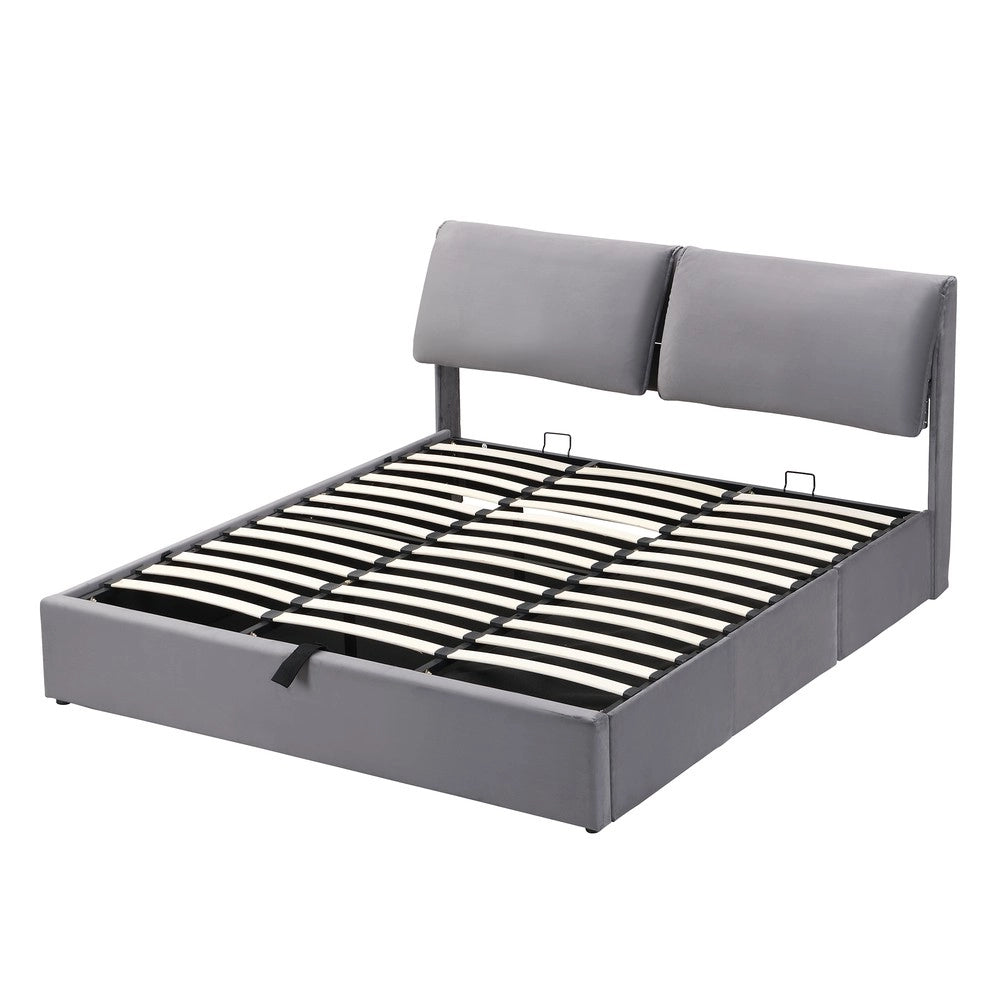 Letto Contenitore Imbottito con Testiera e Cassetti ¨C MINIMAL ¨C Velluto Grigio 180x200