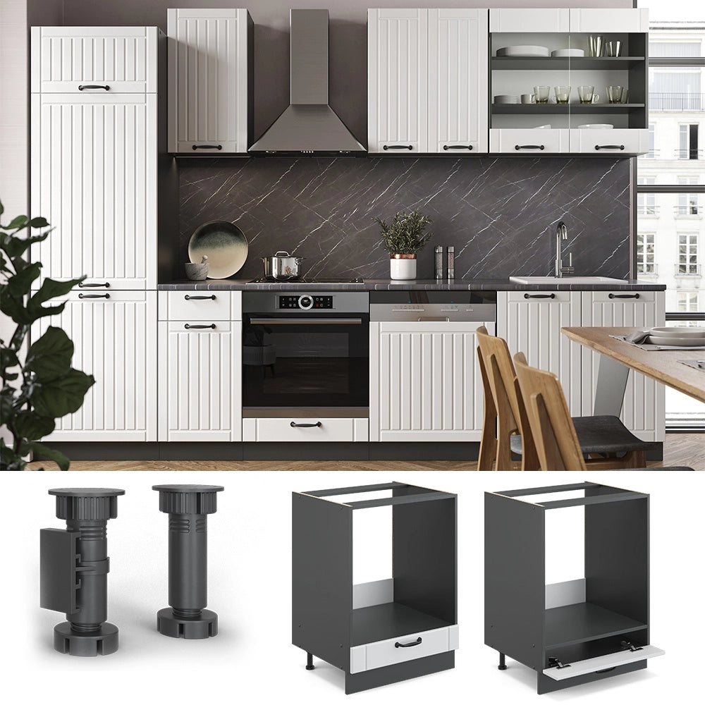 Mobile per forno da incasso Fame-Line Bianco rustico/Antracite 60 cm, PL Marmo Vicco