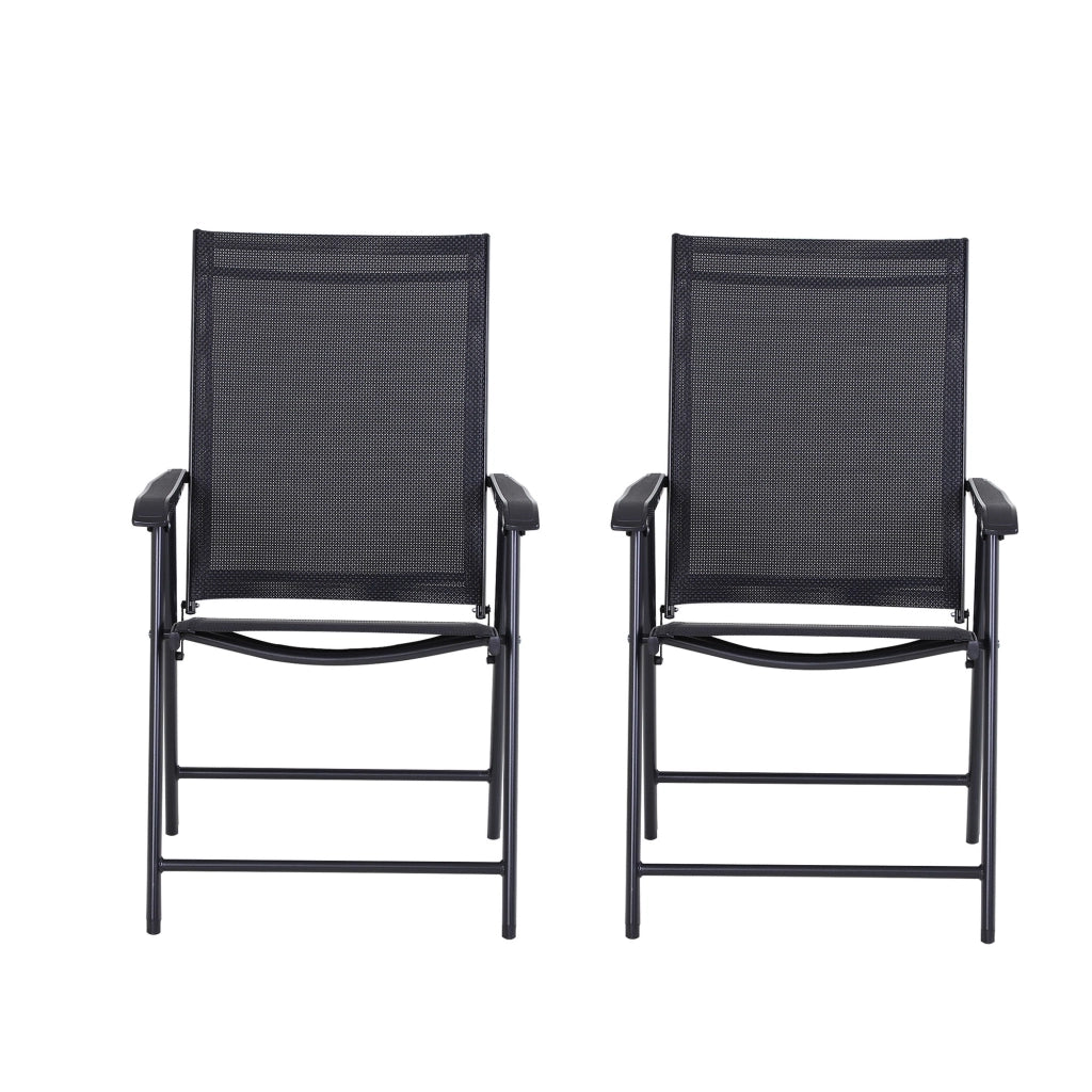 Set 2 Sedie da Giardino Pieghevoli con Braccioli in Metallo e Texteline, 58x64x94cm, Nero