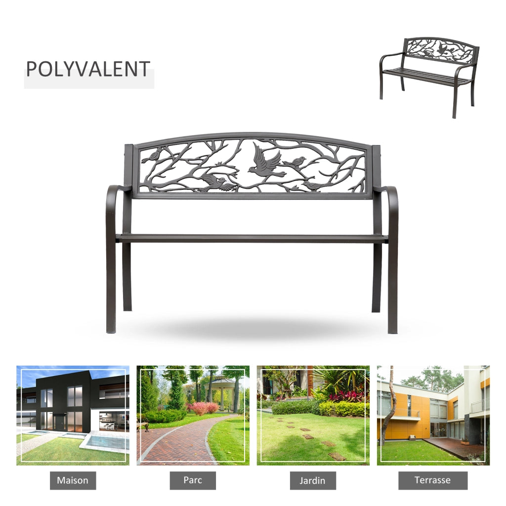 Banc de Jardin 3 Posti ¨C zephmum ¨C Marrone, Metallo, 127x60x85 cm