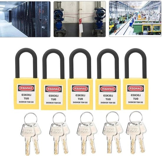 Sistema di Blocco Tagout - 10 Set con 2 Chiavi per Slot - Progettato in Nylon - Impermeabile - Chiave di Sicurezza per Blocco Tagout - Giallo .