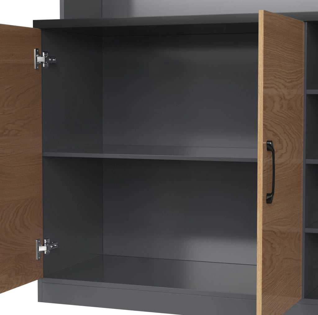 Credenza da cucina 100x47x187 cm in MDF e vetro rinforzato; grigio naturale