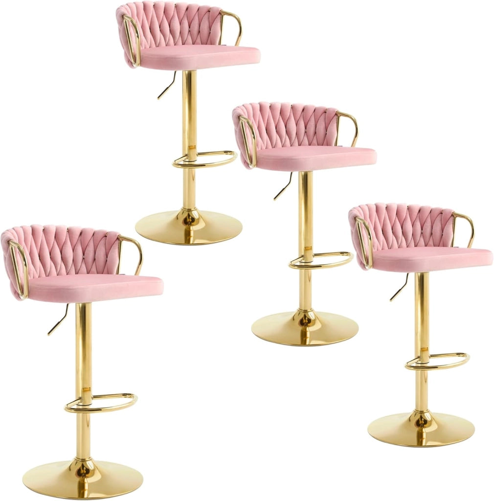 Set di 4 Sgabelli da Cucina Regolabili in Altezza, Sgabelli da Bar in Velluto, Sgabelli Girevoli a 360°, con Base in Metallo e Poggiapiedi, Nero BH426sz-4