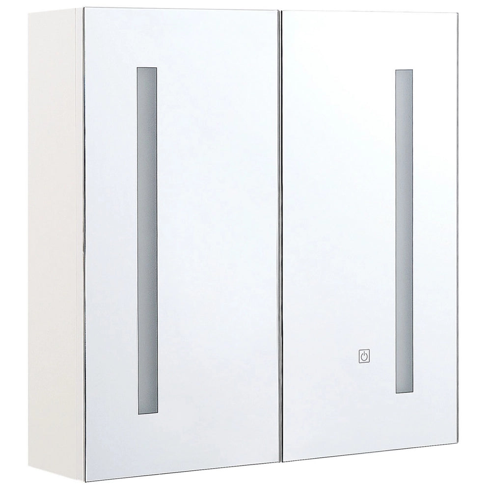 Armadietto a specchio per bagno in multistrato argento 60 x 60 cm Armadio pensile a 2 ante con luci a LED