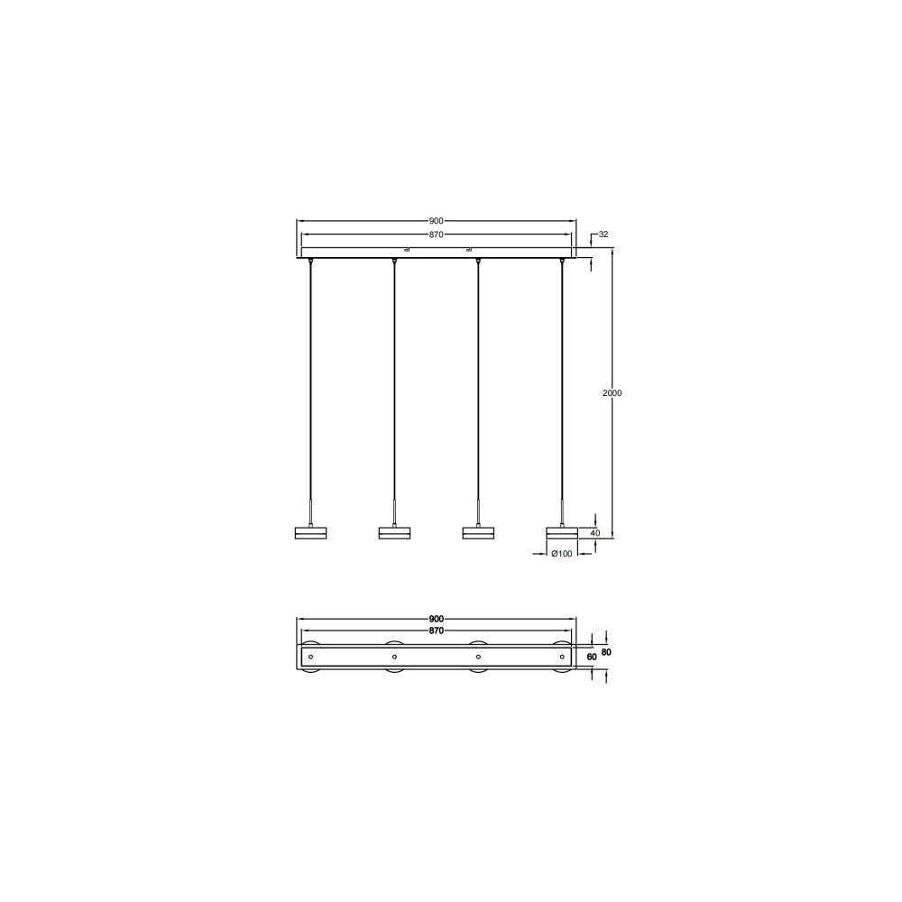 Lampada a sospensione Dunk 4 luci Fabas Luce - LED 32W dimmerabile - Ottone satinato Design lineare