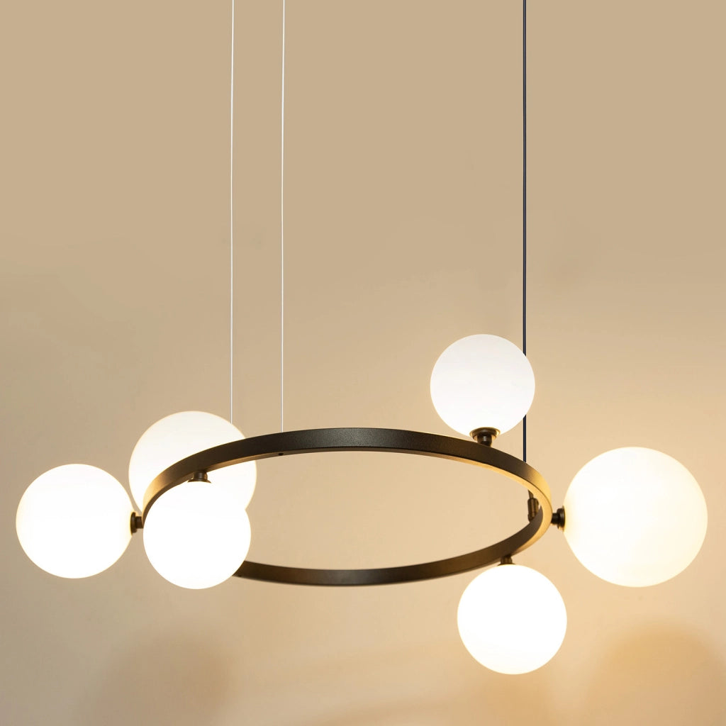 Lampadario Bolero nero 6 luci G9 sfere bianche Sigma