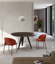 Tavolo Fisso Henry Rotondo 130 cm, Top in Impiallacciato Rovere Termocotto e Gambe in Metallo Nero, Stile Raffinato - Henry