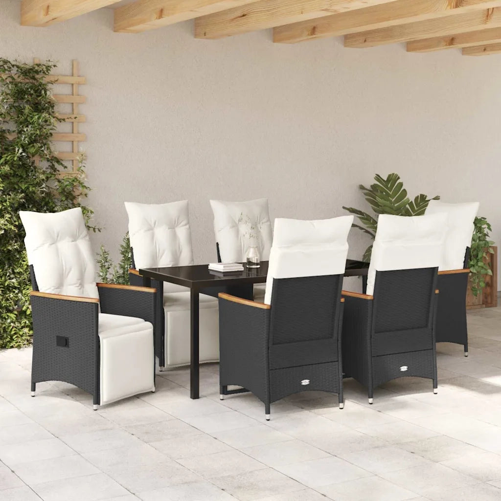 Set da Pranzo per Giardino con cuscino 7 pcs Nero polyrattan 3379615