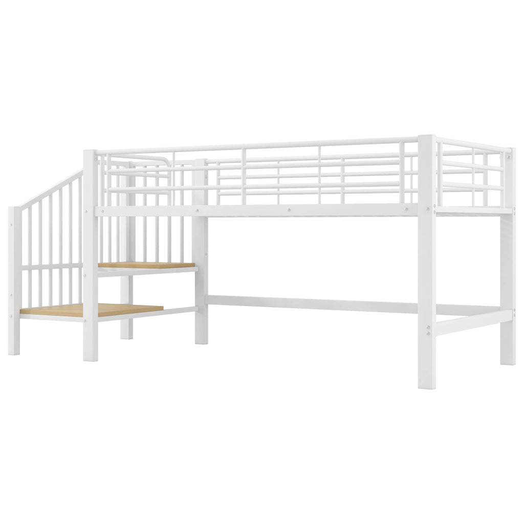 Letto a soppalco singolo 90 × 200 cm con scala contenitore integrata, senza materasso, metallo, bianco