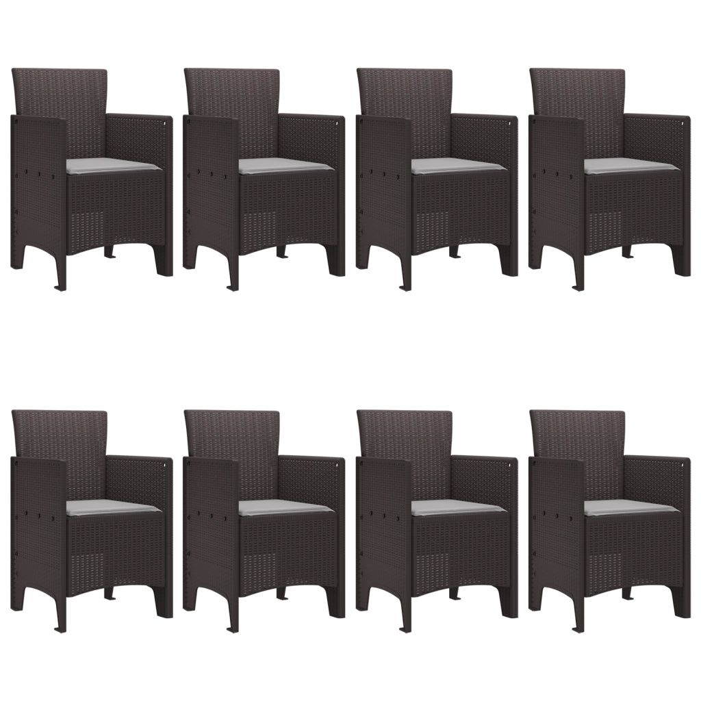 Set da pranzo da giardino 9 pezzi con cuscini in rattan poliestere marrone