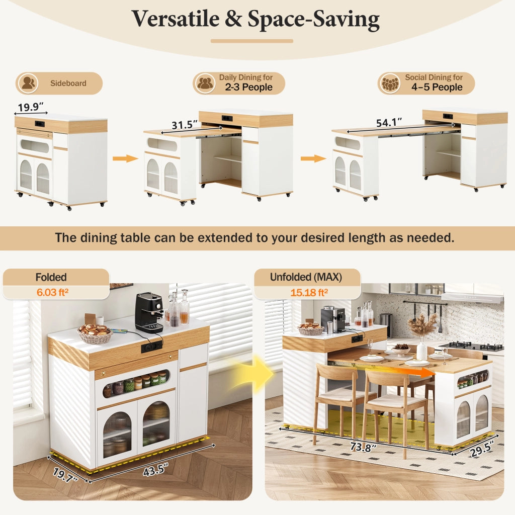 Tavolo allungabile con cassetto e vano contenitore vetrato; per cucina e sala da pranzo; stile moderno