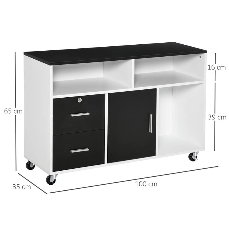 MOBILE PORTA STAMPANTE CON CASSETTI MOBILETTO MULTIUSO NERO E BIANCO