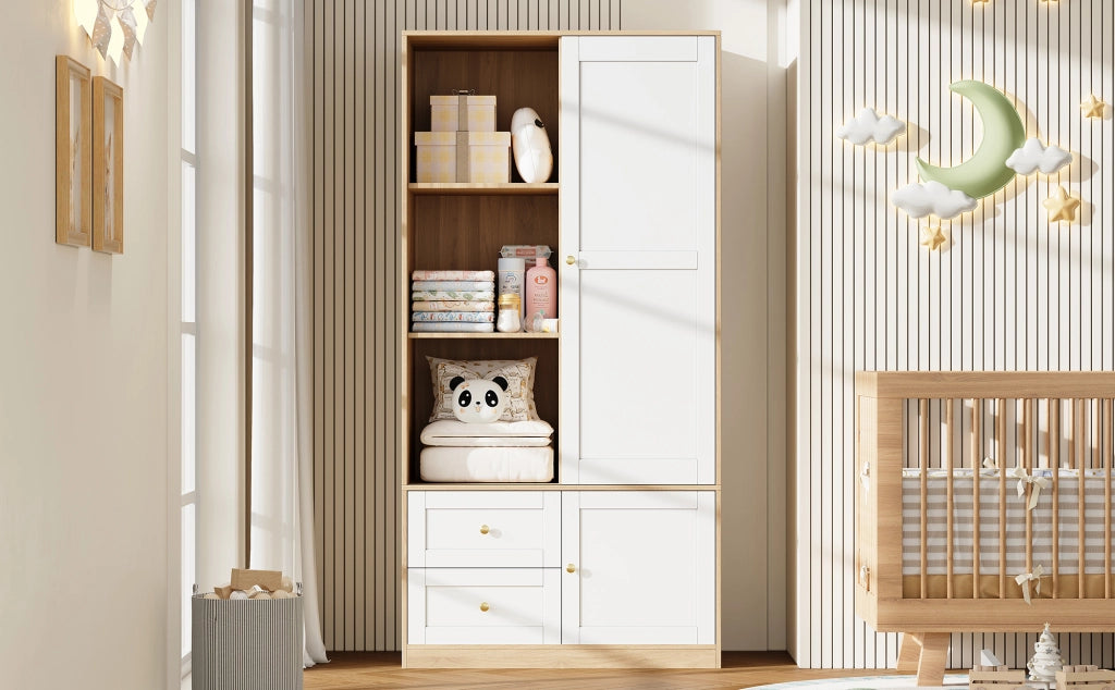 SET ARMADIO E FASCIATOIO 90x50x180 cm + 82x50x90 cm MDF Bianco/Legno