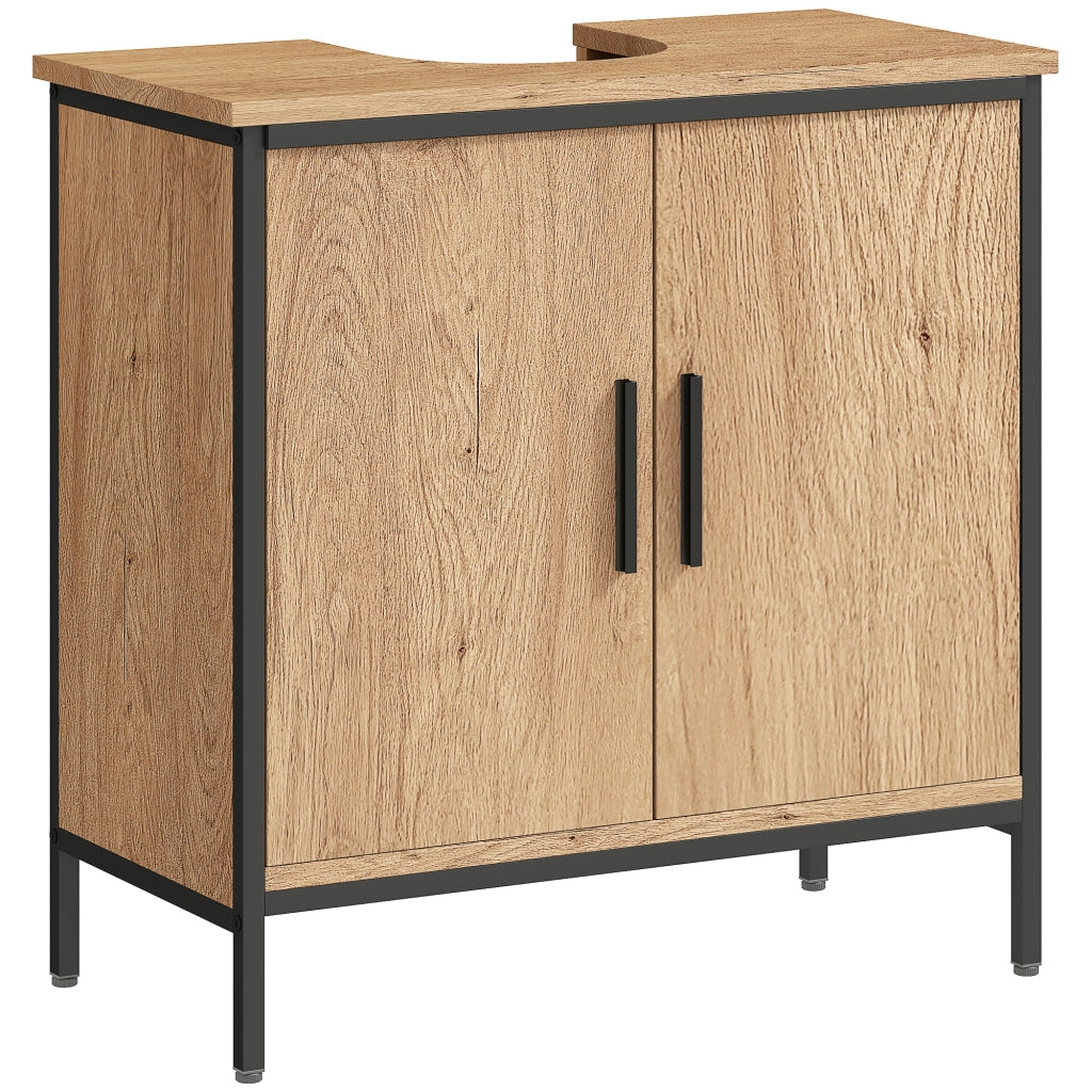 Mobile Sottolavabo Bagno con 2 Ante e Ripiano Regolabile ¨C zephmum ¨C Rovere 60x30x60 cm