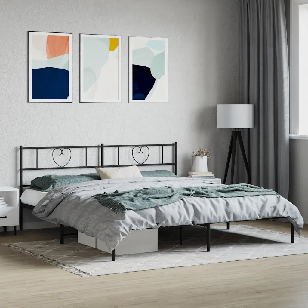 Letto matrimoniale | Letto per adulti | Giroletto con Testiera in Metallo Nero 180x200 cm