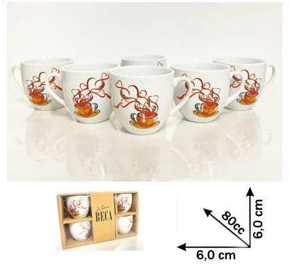 Set 6 Tazzine Tazze da Caffè in Ceramica senza Piattini Profumo