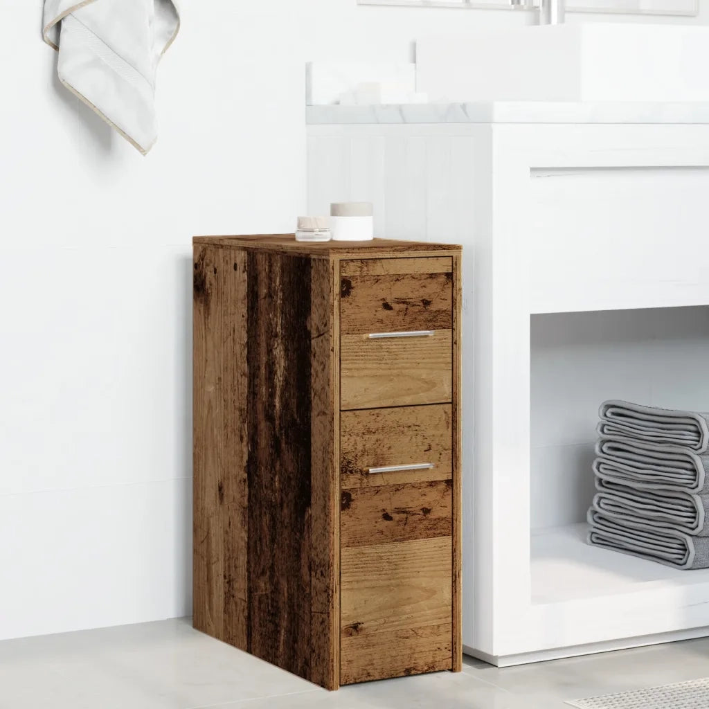 Armadietto da Bagno Stretto con Ruote Rovere Antico Truciolato
