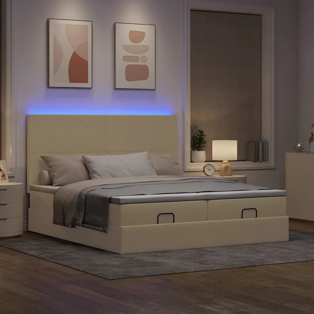 Struttura Letto Pouf con Materassi Crema 200x200 cm in Tessuto 3314532