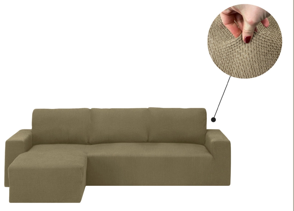 Copridivano Con Penisola Chaise Longue Tinta Unita Biscotto Mod Capri - Sinistra - Biscotto