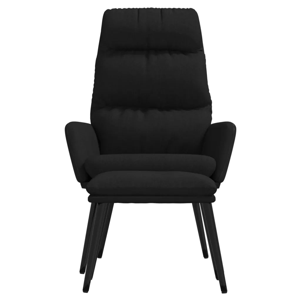 Poltrona Relax con Sgabello Nero in Tessuto e Similpelle 3097511