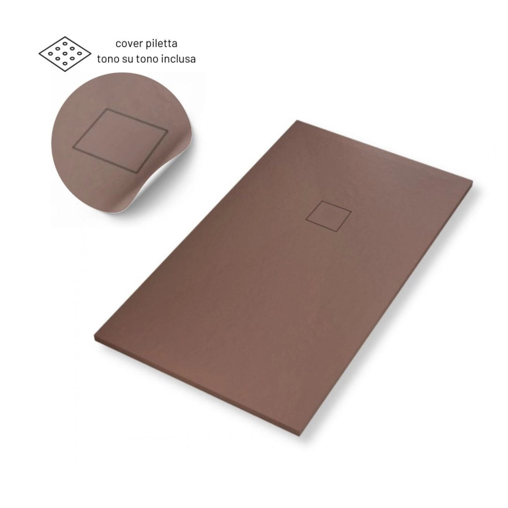 Piatto doccia in mineral marmo effetto ardesia antiscivolo colore cacao *** misure l100 x p80 x h4 cm, confezione 1