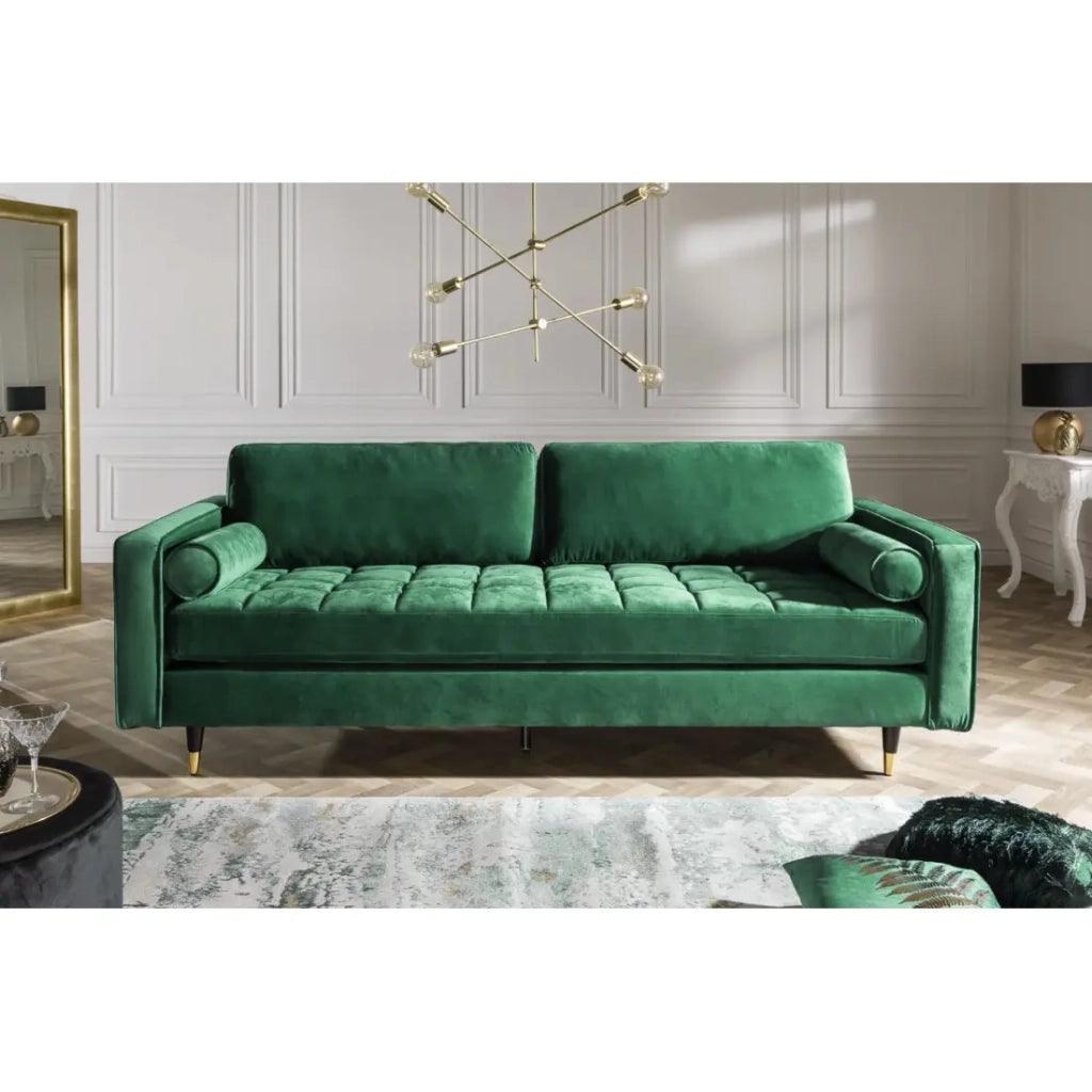 Divano ad angolo reversibile KOLIRI verde smeraldo - Divano design in velluto con pouf abbinato