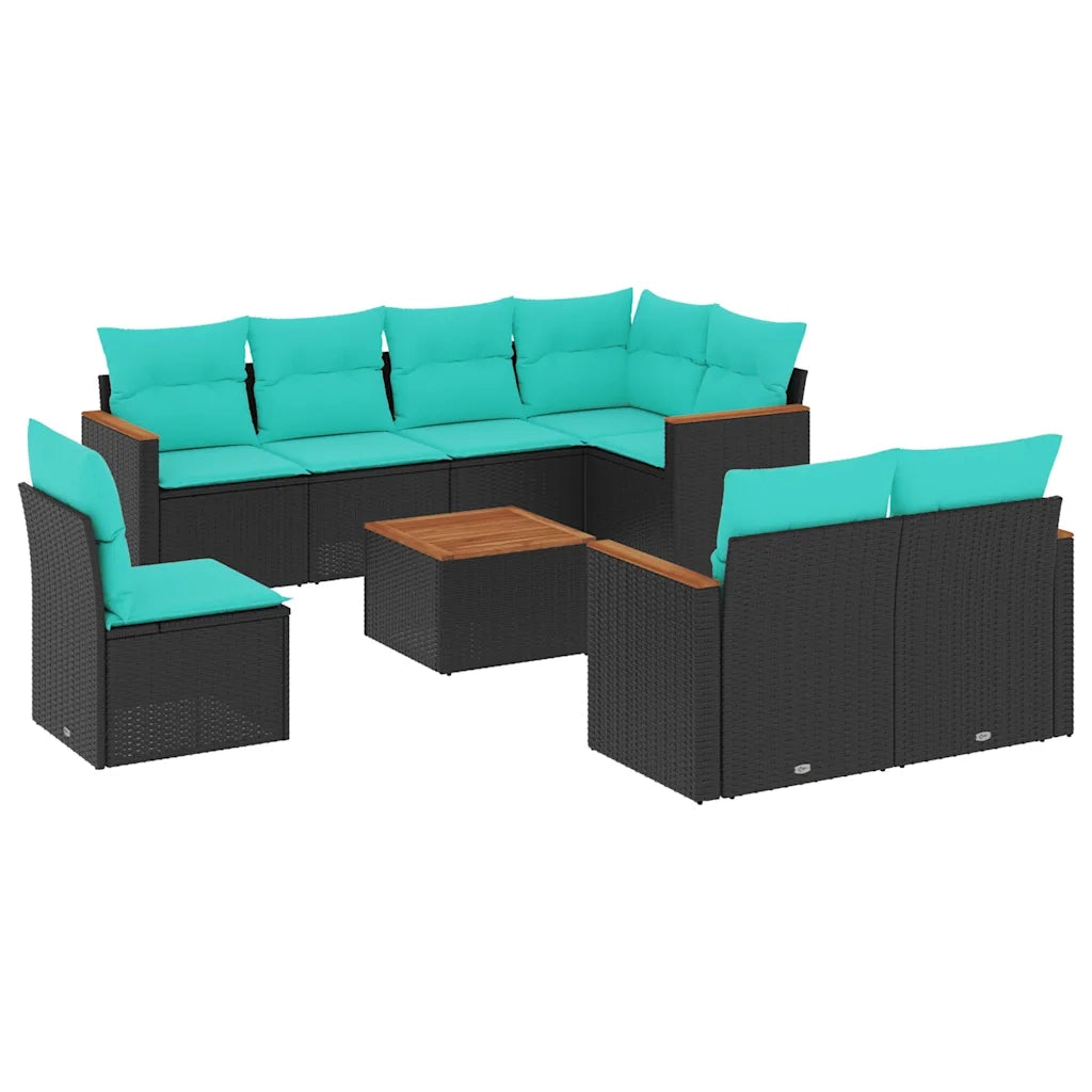 Set Divani da Giardino 9 pz con Cuscini Nero in Polyrattan 3226169