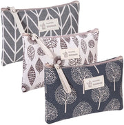Set di 3 borse in tela di canapa per cosmetici, piccole borse da toeletta con cerniera per donne, borse per cosmetici, borse da viaggio, borse per trucchi, organizzatore, borse da toeletta multifunzionali, beige, grigio, blu
