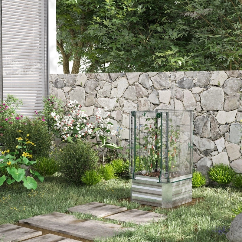 Hochbeet 3-in-1 con copertura in PVC e grigliato, 53x53x90 cm, colore Silver