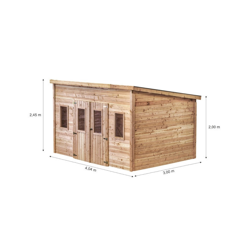Casetta da giardino in legno Douglas 380x280 cm – Spessore pareti 28 mm – Tetto acciaio con lucernari – DAN4030.02 Foresta