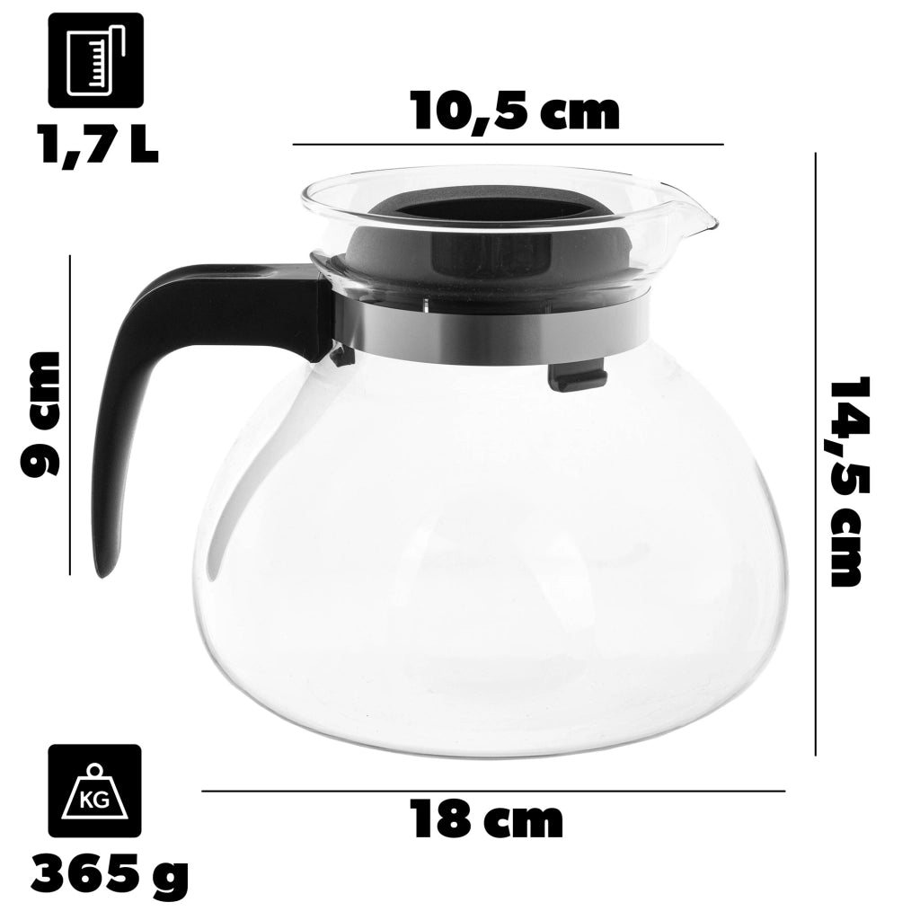 KADAX Brocca in vetro per tè e caffè da 1,7 l, resistente al calore, con coperchio, colore nero.