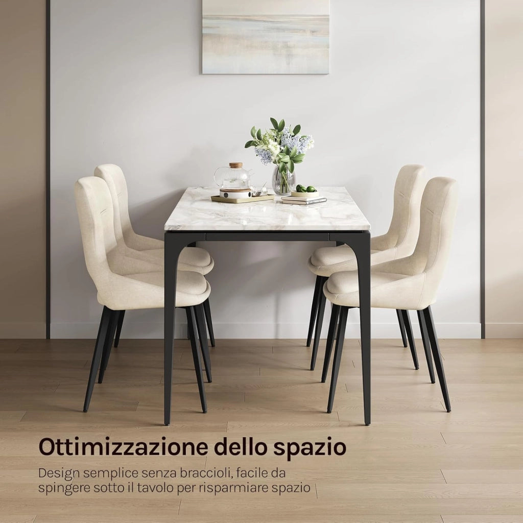 Set di 6 Sedia da Pranzo, Sedia Cucina con Schienale Curvo, Struttura Metallica, Rivestimento in Chenille, per Sala da Pranzo, Soggiorno, Cucina,Portata 150 kg, Beige