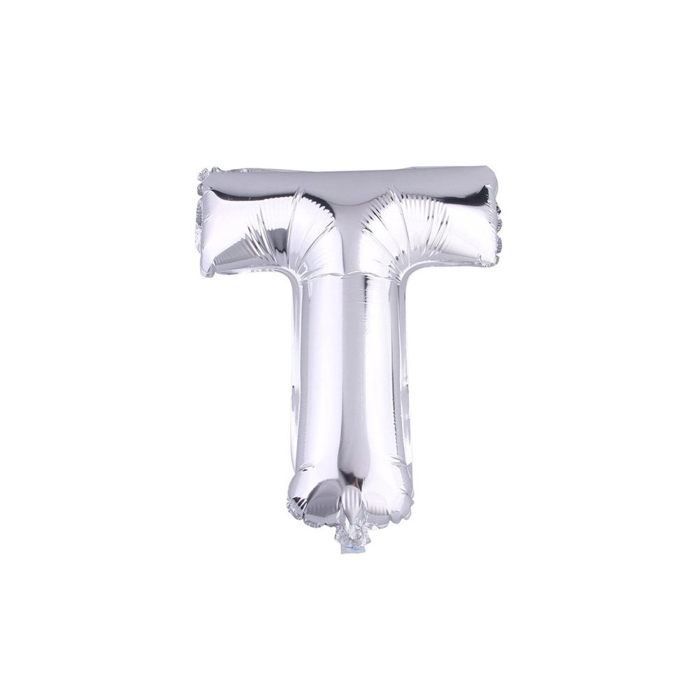 Trade Shop - Palloncino Gonfiabile Elio Lettera T Argento 35 Cm Compleanno Festa Party Casa -