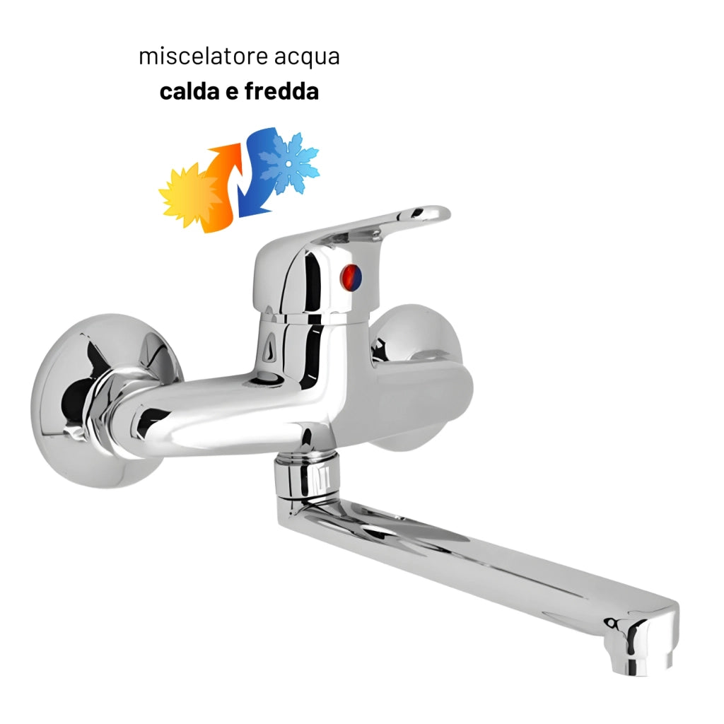 Miscelatore a muro in ottone lavello cucina con 2 canne erogazione orientabile