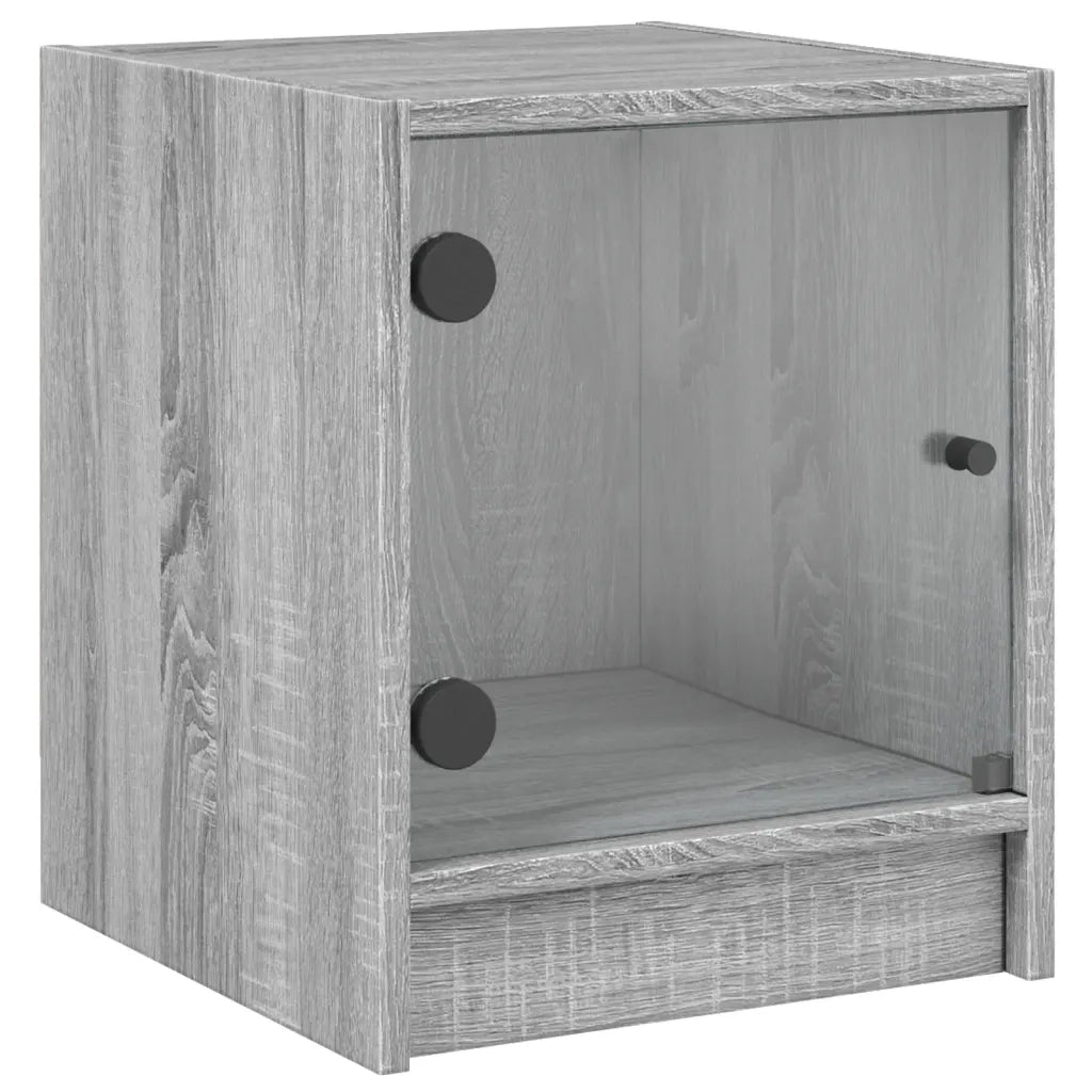 Set di 2 Comodini | Armadio da Notte | Mobiletto da notte con Ante in Vetro Grigio Sonoma 35x37x42 cm