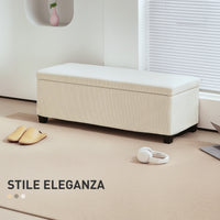 Panca Fondo Letto 112x42x40 cm con Spazio Contenitore da 84L in Tessuto Effetto Velluto a Coste e Acciaio Beige